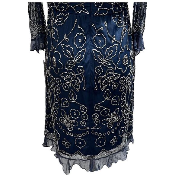 Needle & Thread Linear Butterfly Beaded Sheer Mesh Shift Dress Sz 4 India Made - Picture 6 of 16